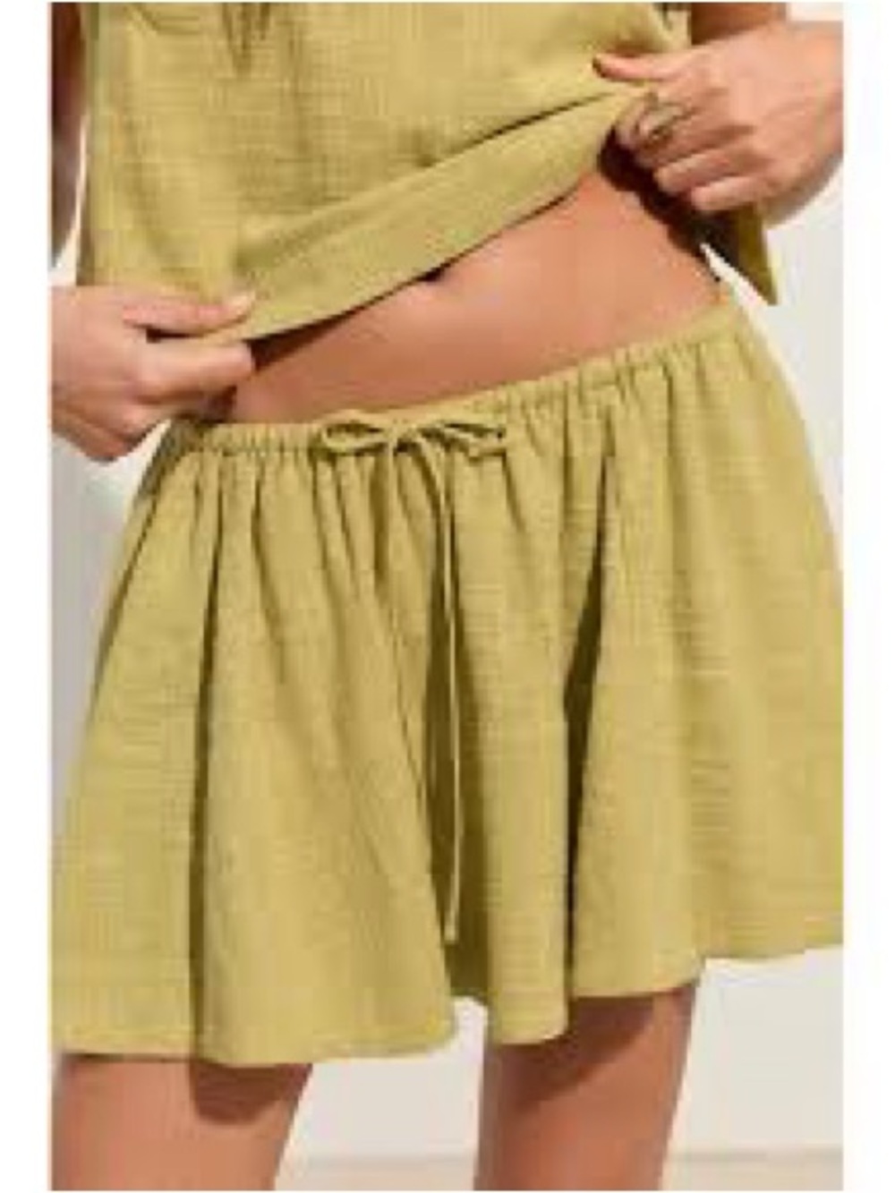 Free People Olive Drawstring Circle Mini Skirt NWOT